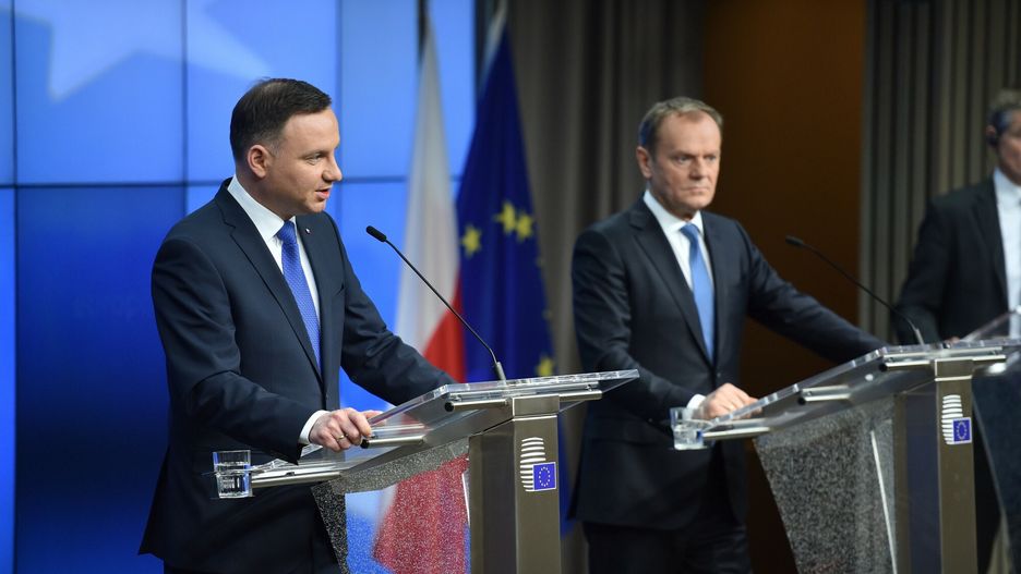 Andrzej Duda i Donald Tusk w Brukseli w styczniu 2016 roku.