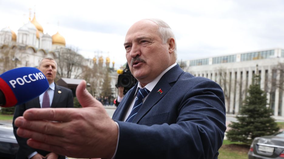 MOSCOW, RUSSIA - APRIL 12 (RUSSIA OUT) Belarussian President Alexander Lukashenko speaks to journalists while arriving to the talks with Vladimir Putin at the Kremlin on April 12, 2024, in Moscow, Russia. Preisdent of Belarus Lukashenko is on a two-day trip to Russia. (Photo by Contributor/Getty Images)