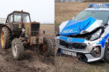 Szokujące sceny. Traktorem staranował radiowóz