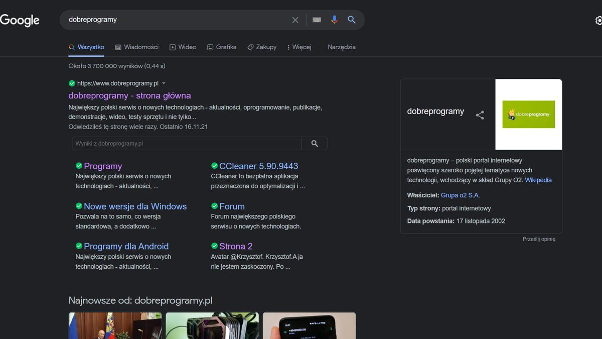 Ciemny motyw w Google