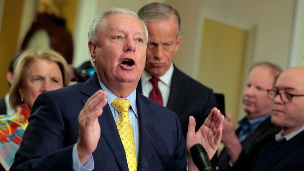 Senators Speak To The Press Following Policy Luncheons
WASHINGTON, DC - FEBRUARY 11: U.S. Sen. Lindsey Graham (R-SC) delivers remarks following the weekly policy luncheon at the U.S. Capitol on February 11, 2025 in Washington, DC. Congressional Republicans applauded the work of Elon Musk and the Department of Government Efficiency (DOGE) saying their work will be turned into real legislation.  (Photo by Chip Somodevilla/Getty Images)
Chip Somodevilla