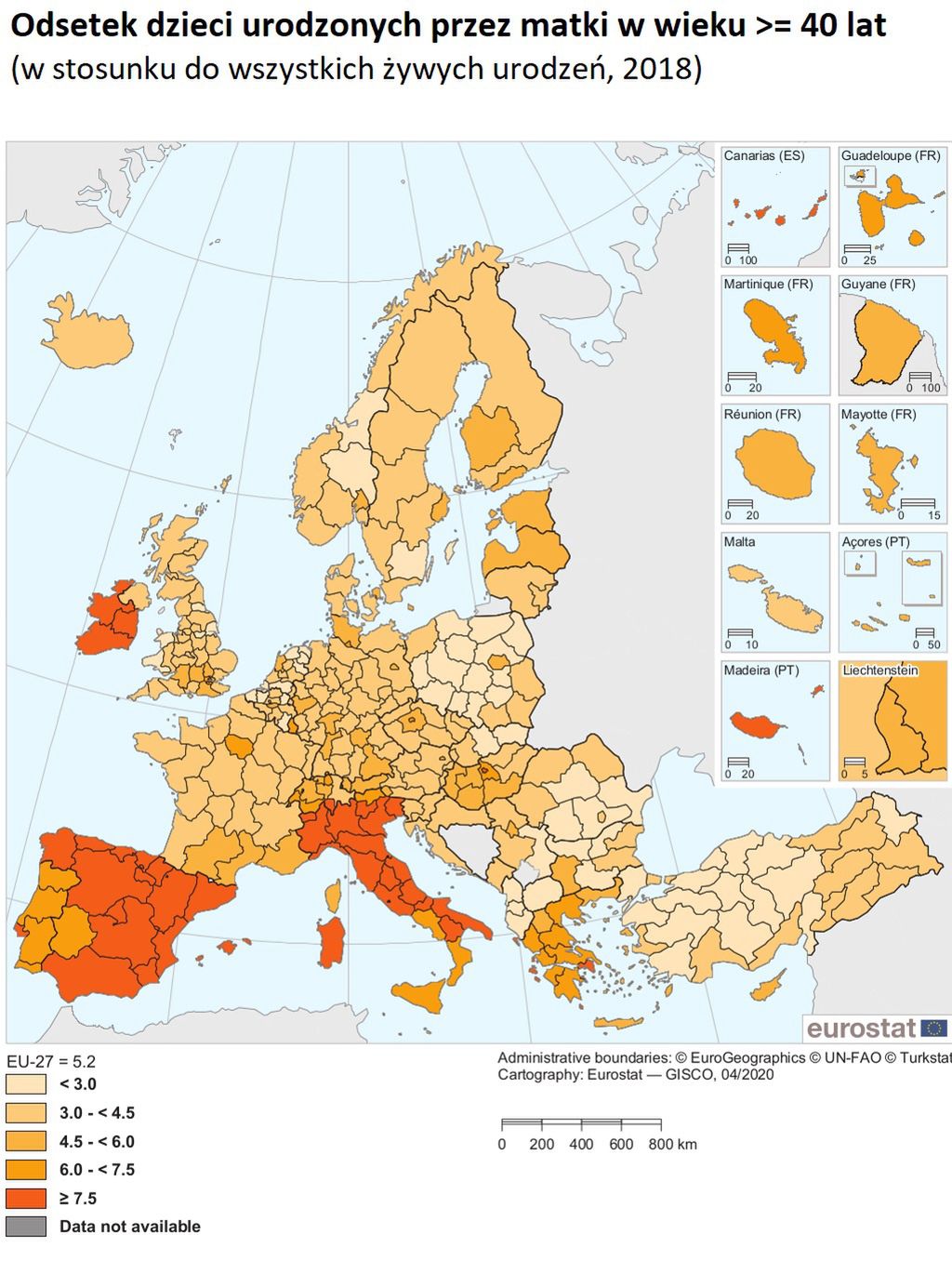 Odsetek dzieci urodzonych przez matki w wieku 40 lat i więcej 