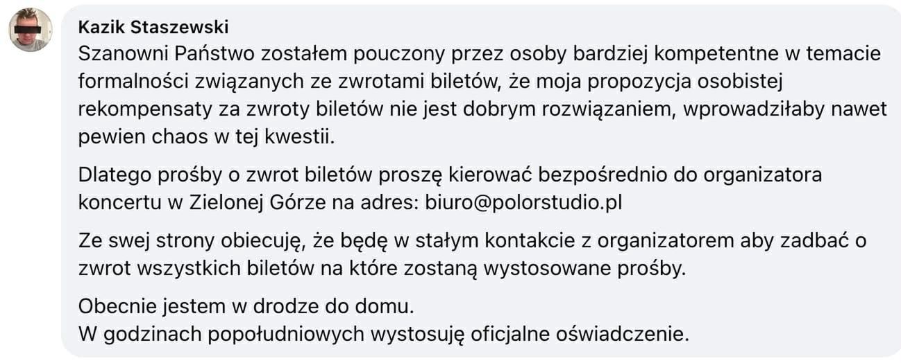 Najnowszy wpis Kazika Staszewskiego