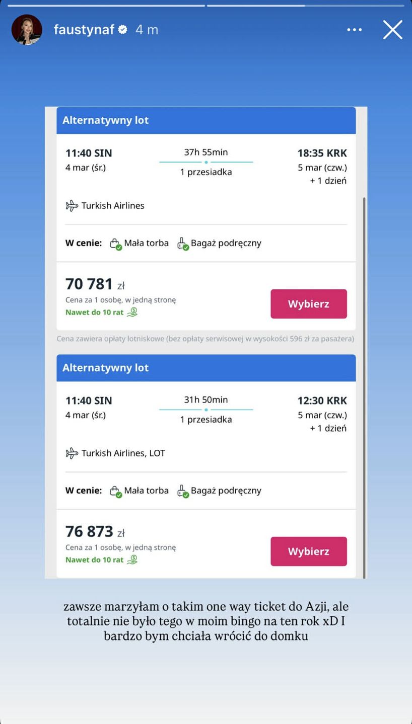 Fausti pokazuje ceny alternatywnych lotów 