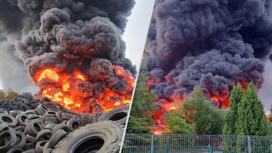 Ogromny pożar na składowisku opon w Wilkowie