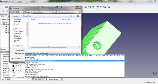 FreeCAD pozwala na eksport wykonanych w nim rysunków w wielu różnych, wykorzystywanych przez oprogramowanie CAD formatach.