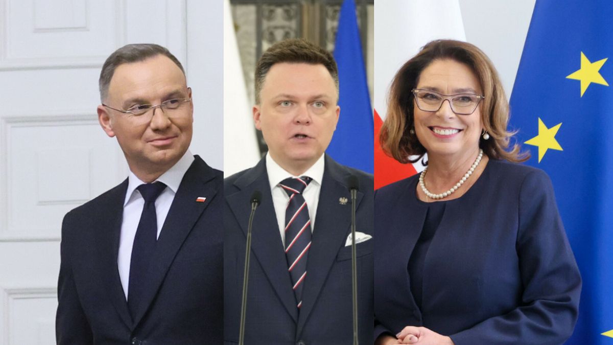 Prezydent Andrzej Duda, marszałek sejmu Szymon Hołownia i marasz