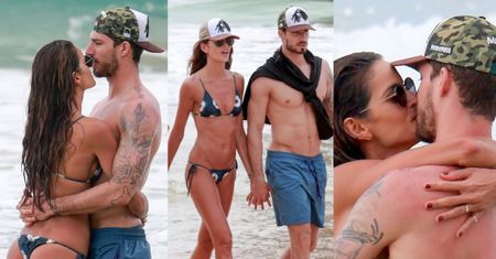 "Aniołek" Victoria's Secret z chłopakiem-piłkarzem całują się na plaży (ZDJĘCIA)