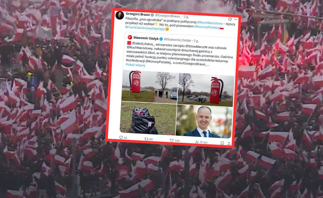 Symbol Brauna na błoniach stadionu. Narodowcy wezwali policję