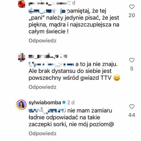 Sylwia Bomba odpowiedziała internautce