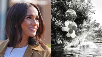 Meghan Markle świętuje 45. urodziny i trzymając balony w ręku daje nura do basenu (FOTO)