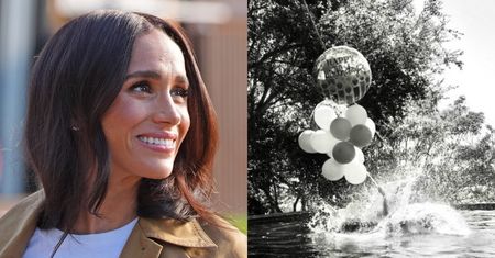 Meghan Markle świętuje 45. urodziny i trzymając balony w ręku daje nura do basenu (FOTO)
