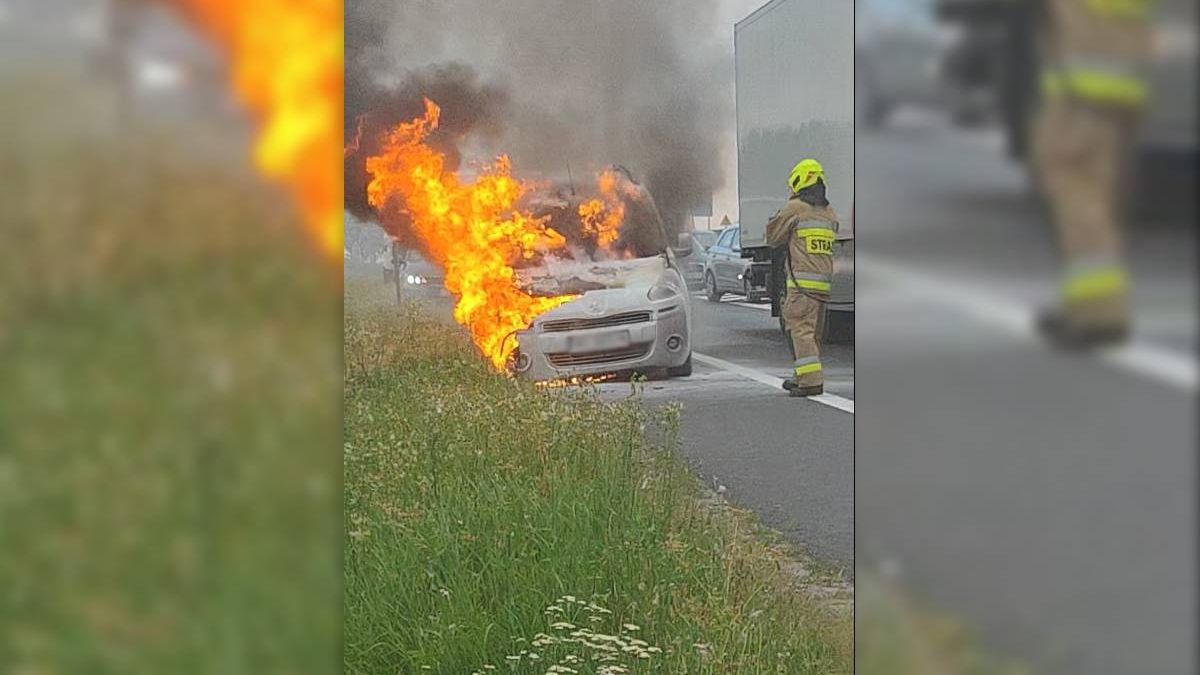 Pożar samochodu na drodze krajowej nr 19 w Niemcach