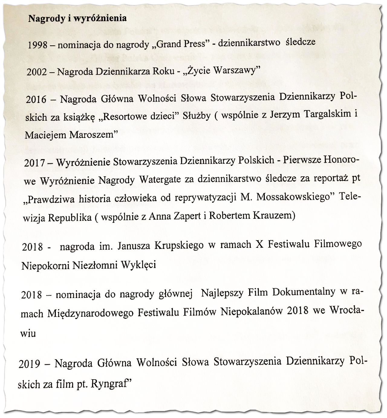 Dorota Kania przysłała nam listę swoich nagród i wyróżnień 