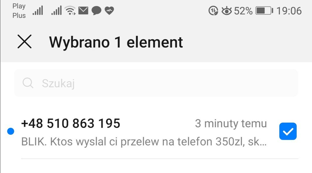 Fałszywy SMS o przelewie przez Blika