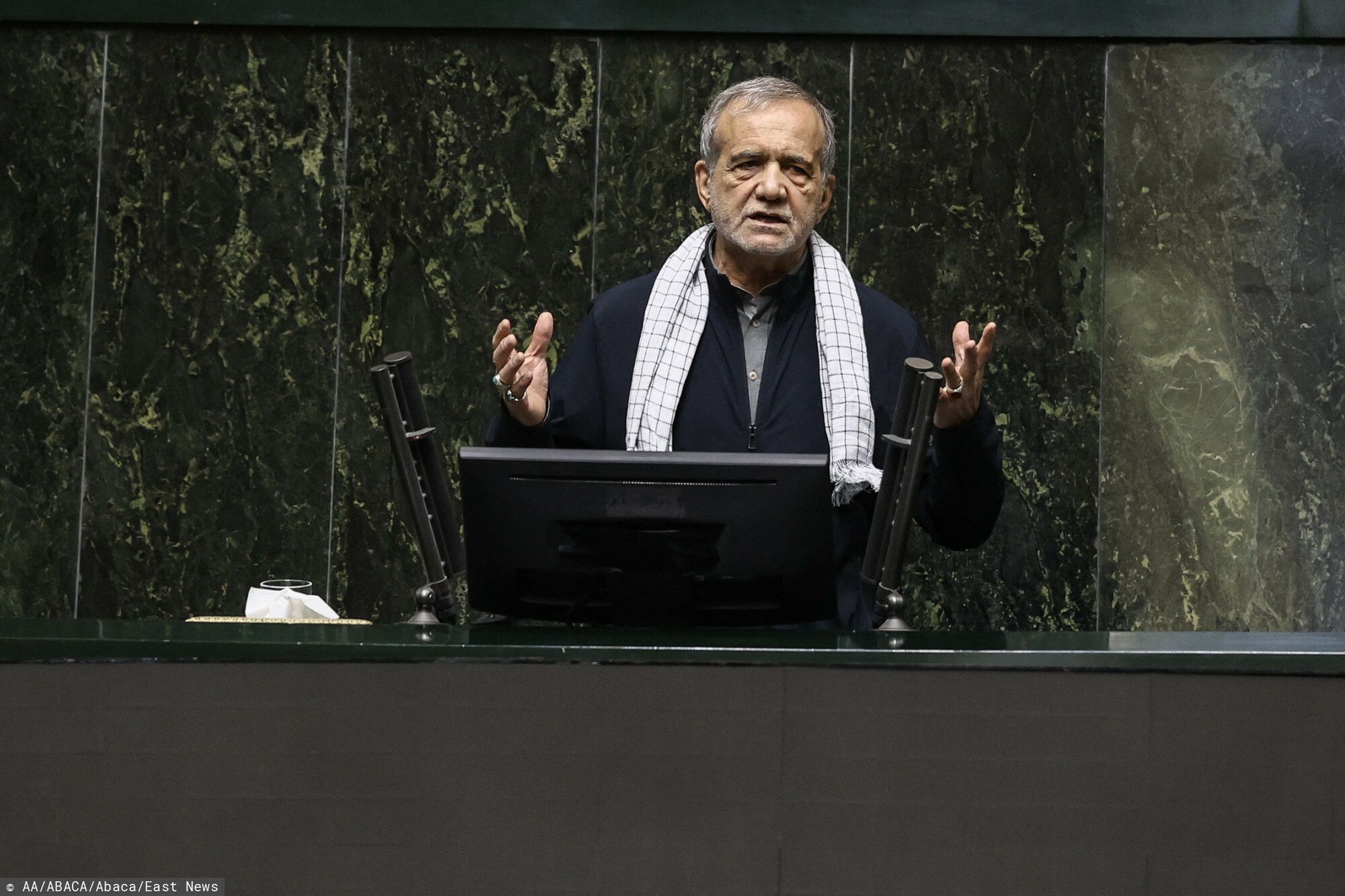 Temporary
TEHRAN, IRAN - JUNE 16: (----EDITORIAL USE ONLY - MANDATORY CREDIT - 'IRANIAN PRESIDENCY / HANDOUT' - NO MARKETING NO ADVERTISING CAMPAIGNS - DISTRIBUTED AS A SERVICE TO CLIENTS----) Iranian President Masoud Pezeshkian makes a speech during a session held at the Islamic Consultative Assembly in Tehran, Iran on June 16, 2025. Iranian Presidency / Anadolu/ABACAPRESS.COM
AA/ABACA
