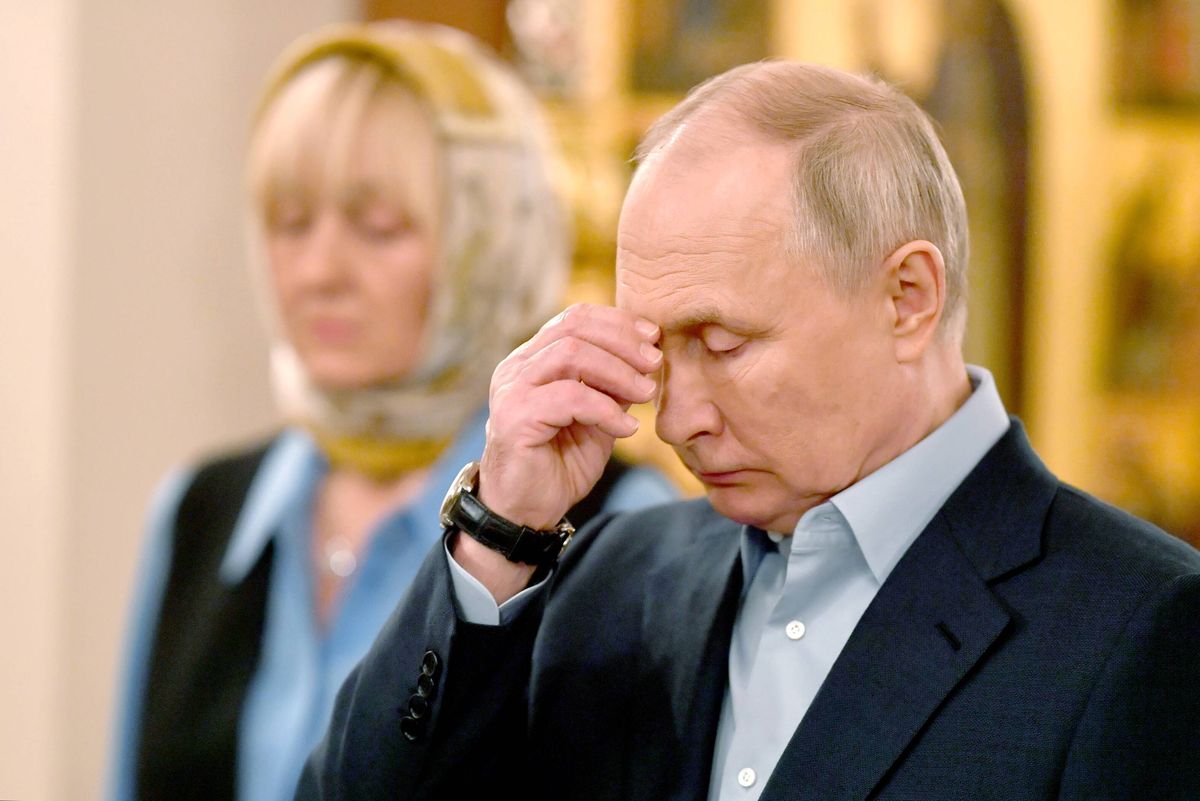 Prezydent Rosji Władimir Putin podczas uroczystości w cerkwi 7 stycznia 2023 roku