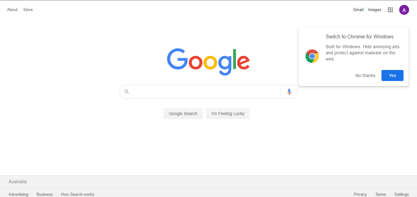 Propozycja instalacji Chrome'a widoczna dla użytkowników Edge'a, fot. MSPoweruser.