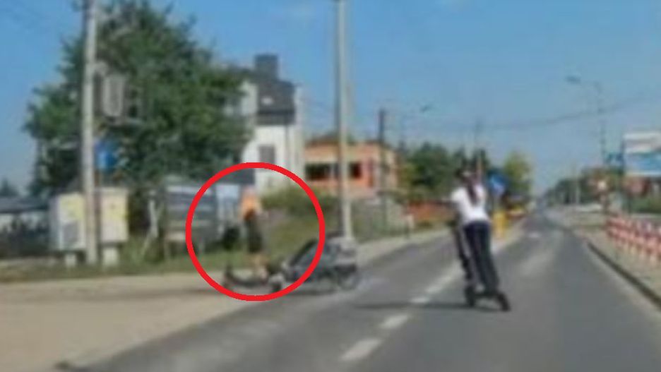Kilka złamanych przepisów i zagrożenie na drodze. Na hulajnodze elektrycznej jechali z dziećmi
