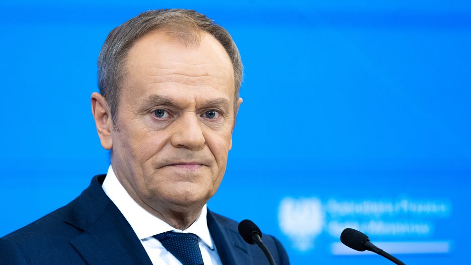 Polish Prime Minister Donald Tusk is making a statement to the press after the Council of Ministers meeting in Warsaw, Poland, on March 19, 2024. (Photo by Andrzej Iwanczuk/NurPhoto via Getty Images)