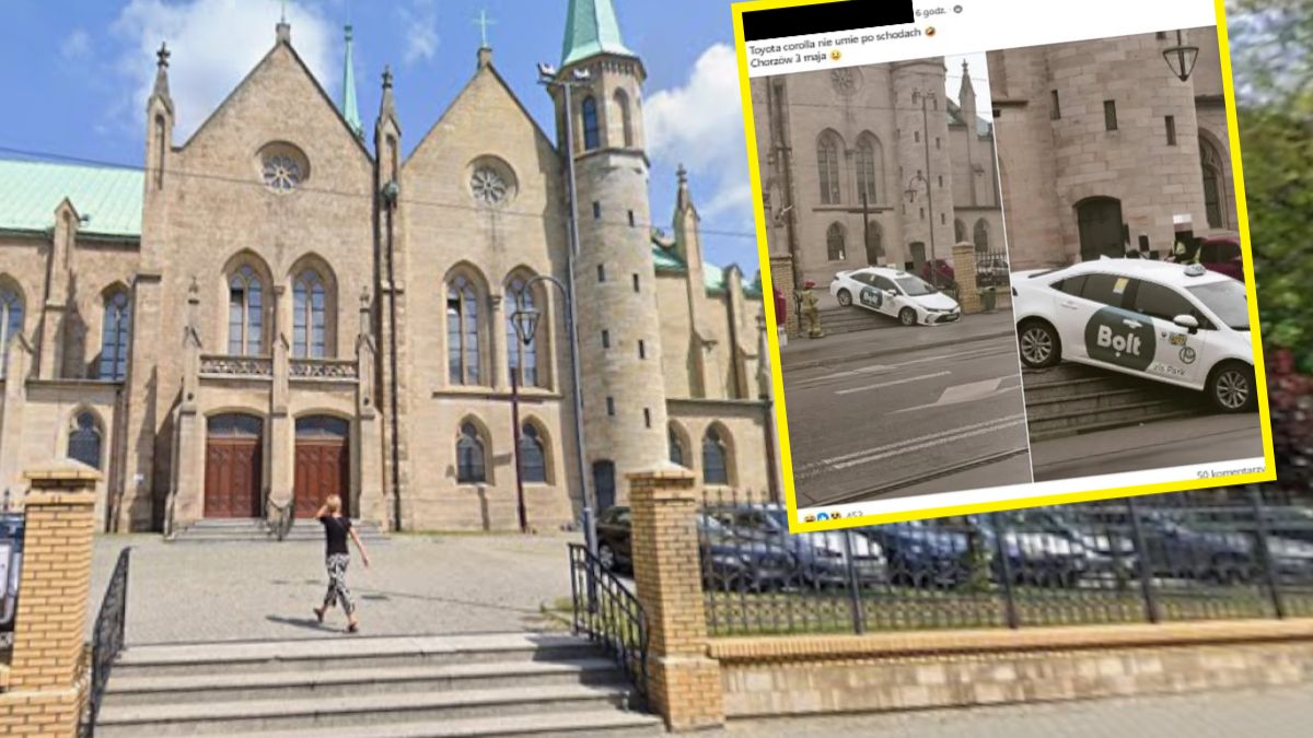 Kierowca "zaparkował" na schodach kościoła
