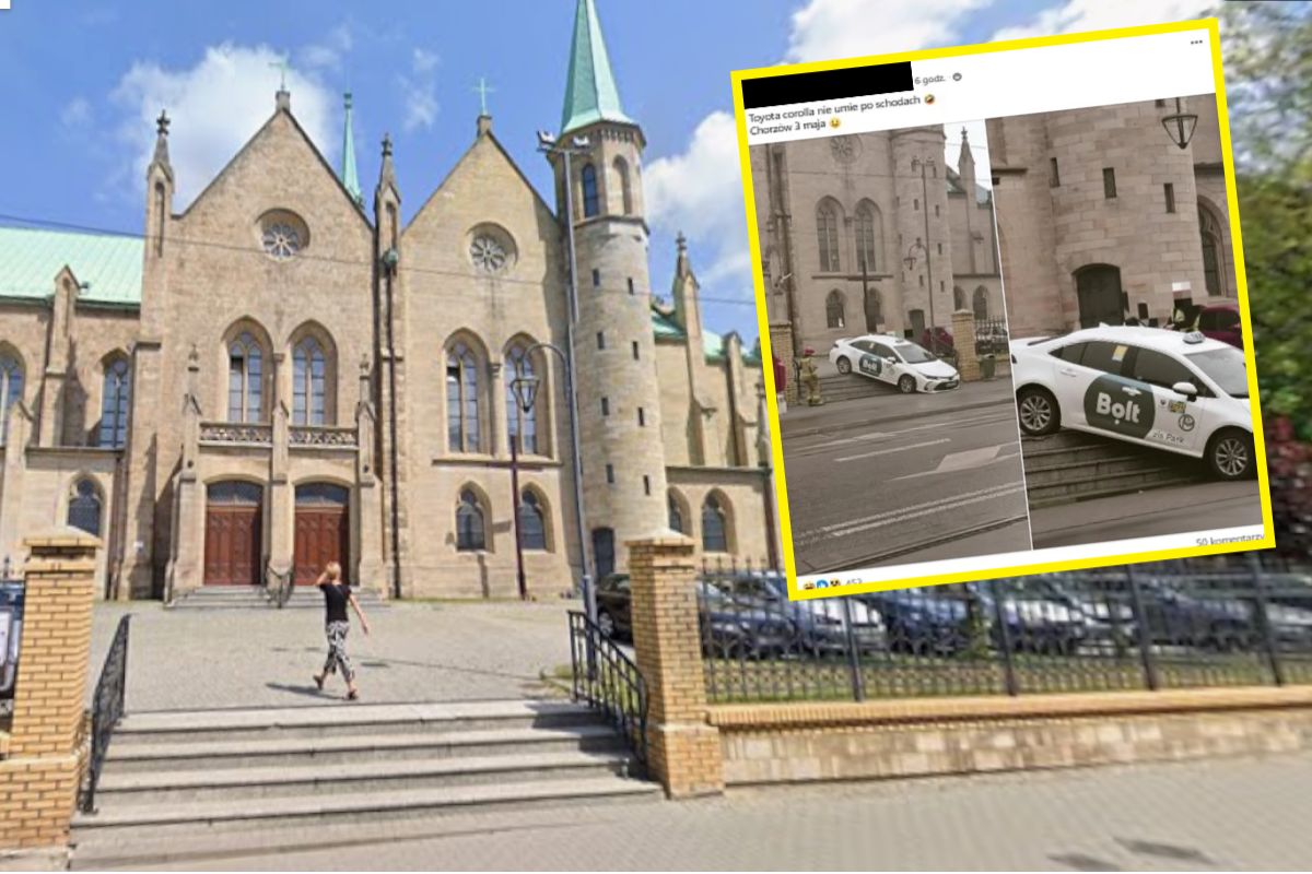 Kierowca "zaparkował" na schodach kościoła