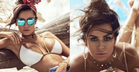 Siwiec w bikini reklamuje biżuterię