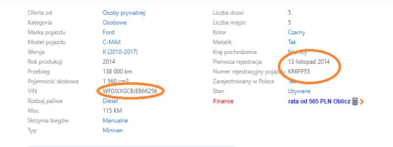 Jeśli masz te trzy informacje, często podawane w ogłoszeniach, to masz dostęp do historii tego pojazdu