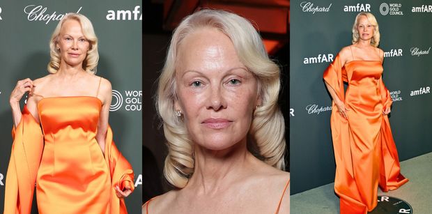 Naturalna Pamela Anderson olśniewa na weneckiej gali w satynowej sukni. Dalibyście jej 59 lat? (ZDJĘCIA)