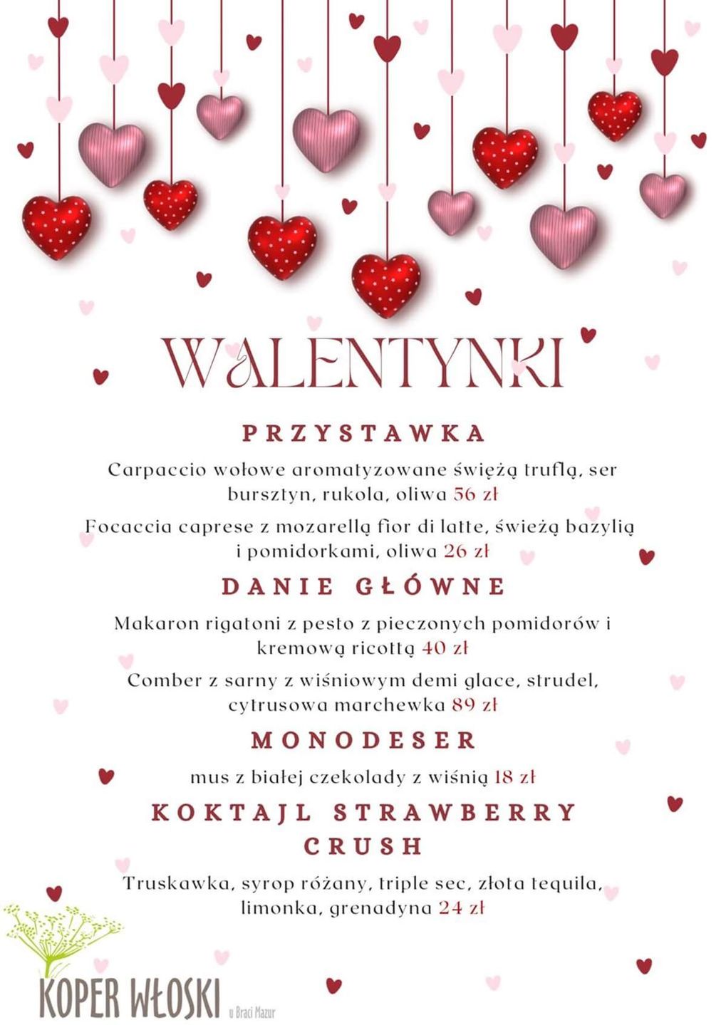 Menu walentynkowe w restauracji Koper Włoski