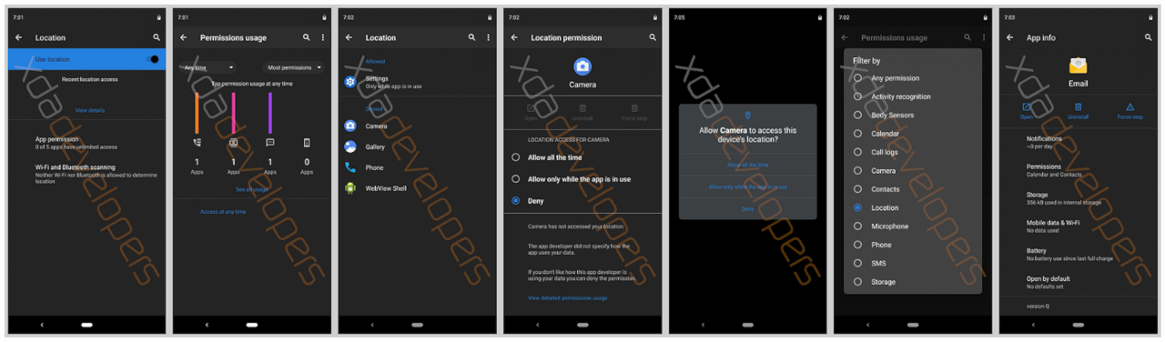 Pierwsze zrzuty ekranu ciemnego trybu w Androidzie Q, źródło: XDA Developers.