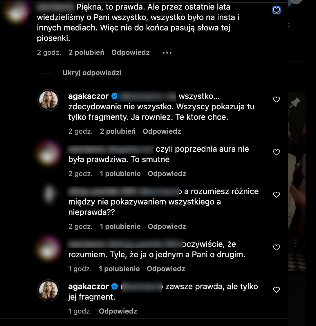 Agnieszka Kaczorowska dyskutuje z internautką