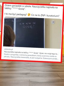 Eight stars symbol in school. Teacher in dispute with teenager