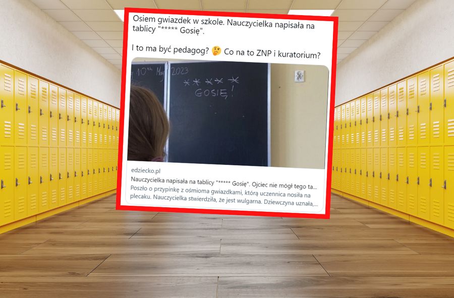 Eight stars symbol in school. Teacher in dispute with teenager