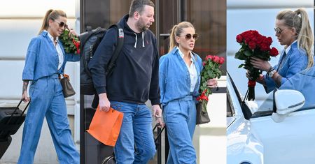 Sylwia Peretti z bukietem róż i ukochanym u boku opuszcza hotel. Bentleyem za MILION ZŁOTYCH podjechali do modnej knajpki