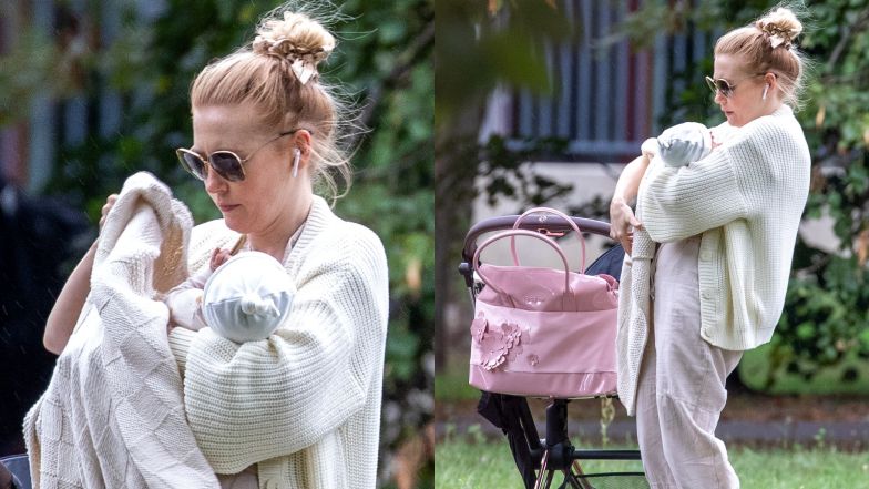 Paulina Chapko na spacerze z synem