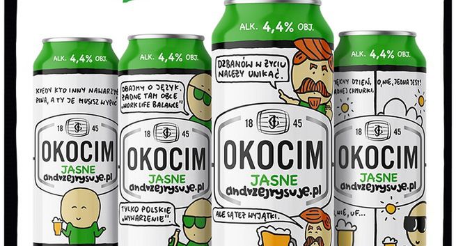 Piwo Okocim w puszkach z grafikami od Andrzej Rysuje