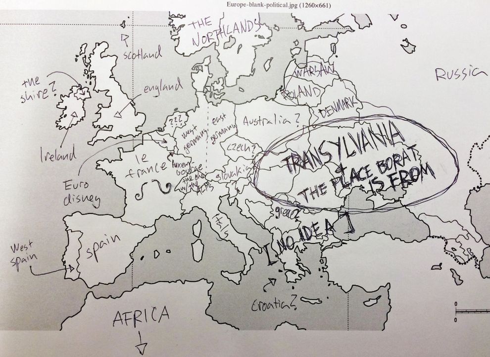 Amerykanie podpisują kraje na mapie Europy