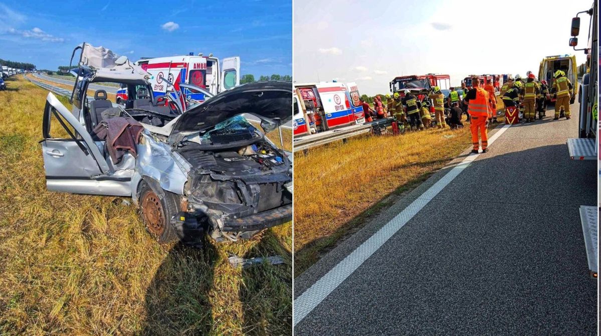 Koszmarny wypadek na S8. Droga w kierunku Wrocławia była zablokowana. Z osobówki został strzępy