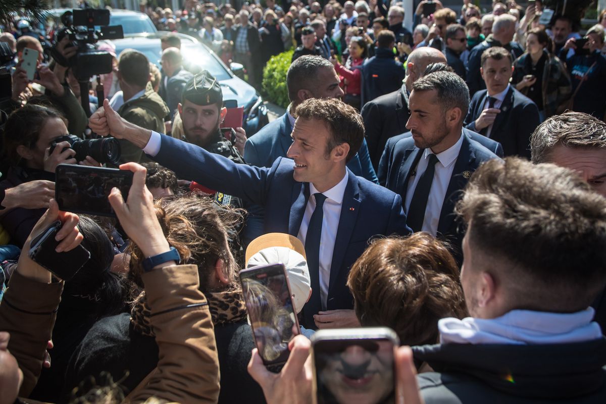 Ubiegający się o reelekcję prezydent Francji Emmanuel Macron Źródło:PAP/EPA/Christophe Petit Tesson 
