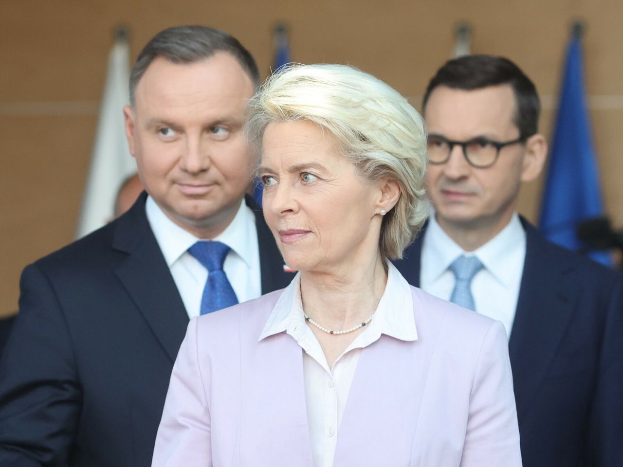 Andrzej Duda, Ursula von der Leyen i Mateusz Morawiecki