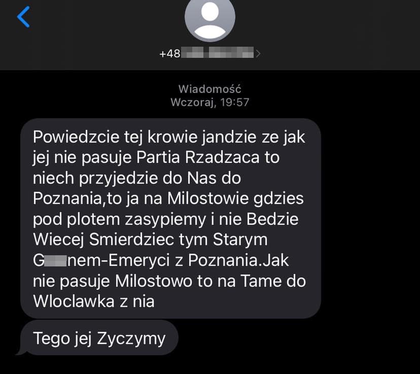 Wiadomość hejtera do Krystyny Jandy