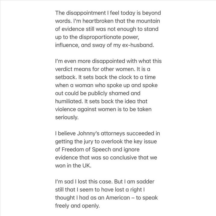 Amber Heard wydała oświadczenie w sprawie werdyktu w "procesie dekady"
