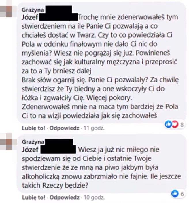 Józef, Grażyna i Apolonia wymieniają komentarze pod postem programu