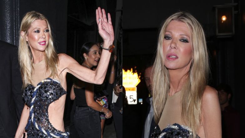 Tara Raid mknie do restauracji w sporo odsłaniającej mini