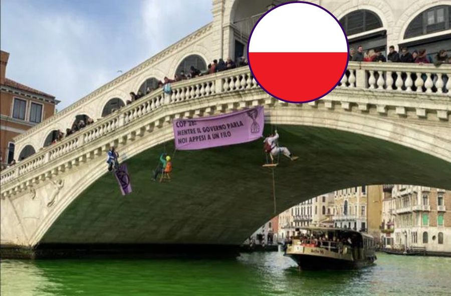 COP28 protest: Extinction Rebellion activists dye Venice Canal green