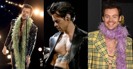 Grammy 2021. Harry Styles odsłania umięśnioną klatę w 3 RÓŻNYCH STYLIZACJACH! (ZDJĘCIA)
