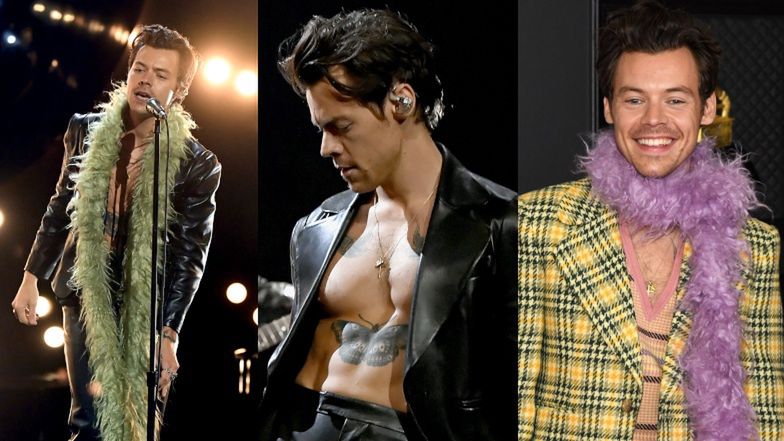 Grammy 2021. Harry Styles odsłania umięśnioną klatę w 3 RÓŻNYCH STYLIZACJACH! (ZDJĘCIA)