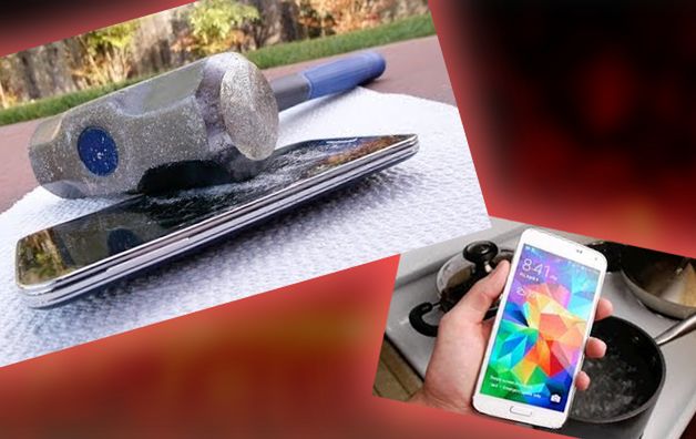 Wybuchowy Galaxy S5 pod młotkiem i w garnku z gotującą się wodą