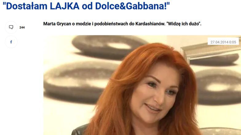 Marta Grycan dostała lajka od Dolce&Gabbana